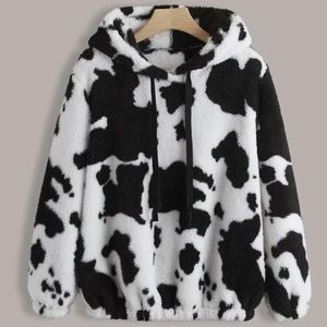 Vici | Sweaters | New Black White Sherpa Cow Print Pullover Hoodie Size 2x  | Poshmark